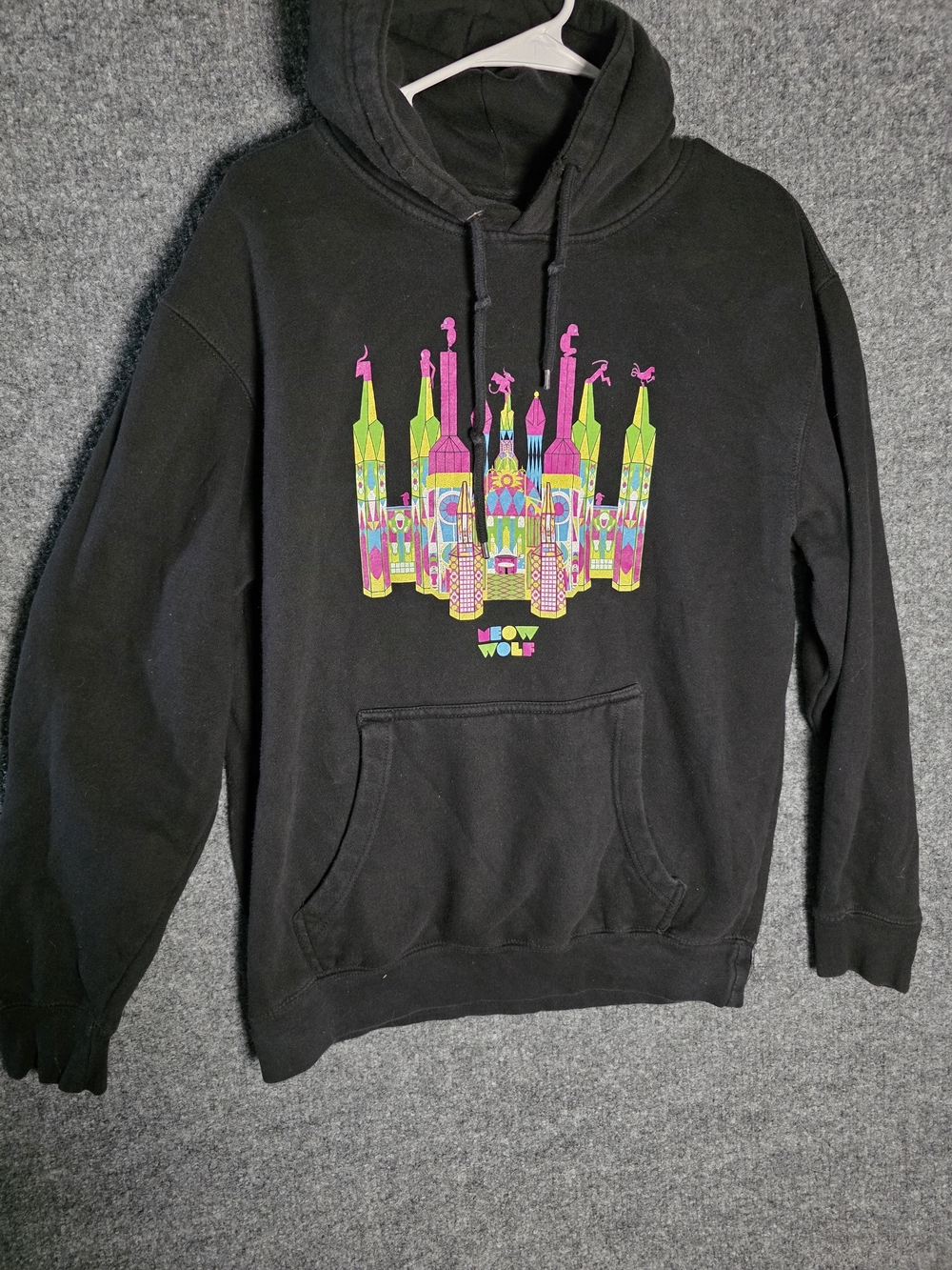 Meow Wolf Hoodie Adult Medium Black Neon Castle Graphic Pullover Sweatshirt Fest